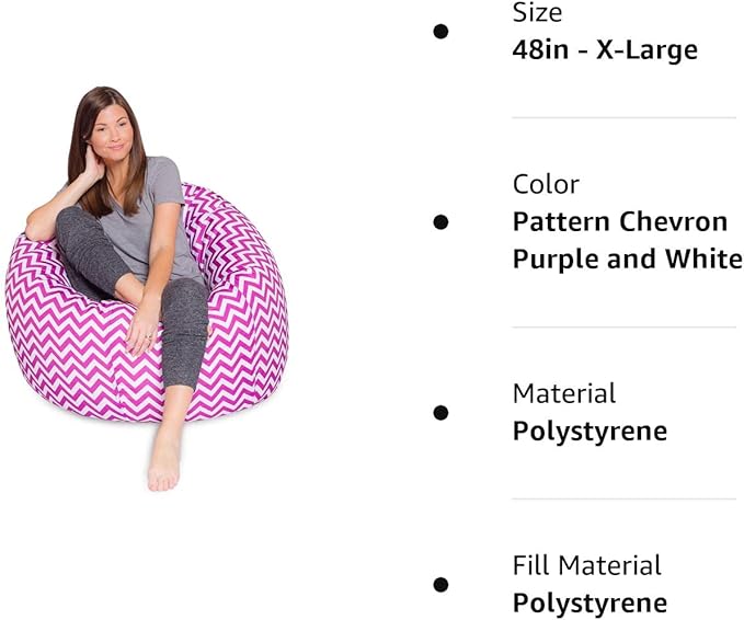 Posh Beanbags Bean Bag Chair, X-Large-48in, Pattern Chevron Purple and White - LeafyLoom