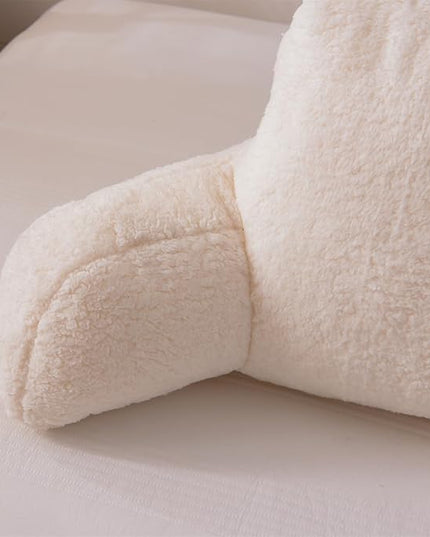 Aimuan Reading Pillow Bed Rest Wedge Large Adult Backrest Pillow with Arms Back Support for Sitting Up in Bed Cushion Incline Rest Sleeping Snoring Pillow,Sherpa Ivory Large - LeafyLoom