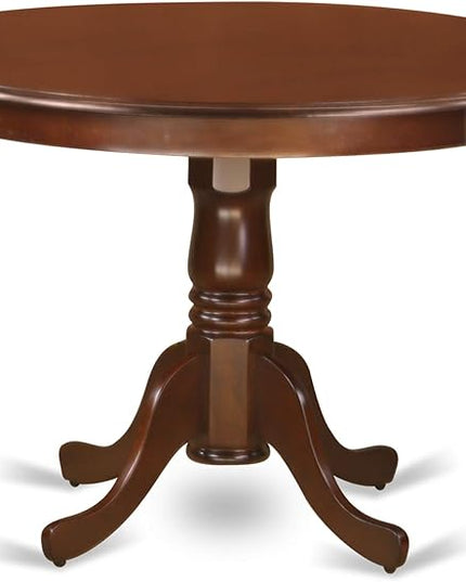 East West Furniture HLDA5-MAH-C 5 Piece Kitchen Table Set for 4 Includes a Round Dining Room Table with Pedestal and 4 Linen Fabric Upholstered Dining Chairs, 42x42 Inch, Mahogany - LeafyLoom