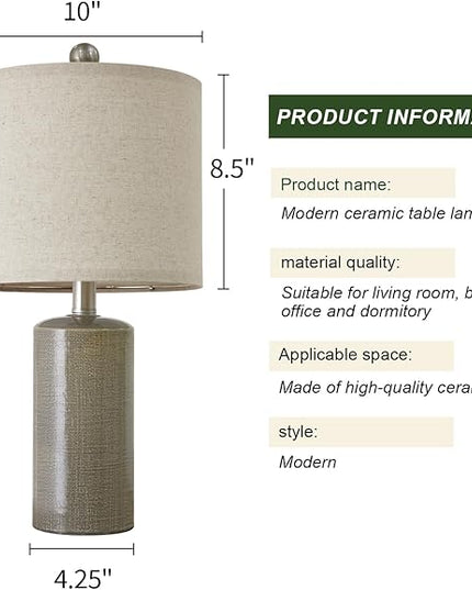 20.25" Small Table Lamps Set of 2 Modern Ceramic Lamps for Living Room Farmhouse Bedside Lamps Boho Lamps for Night Stands Grey Bedroom Lamps Side Table Lamps End Table Lamps - LeafyLoom