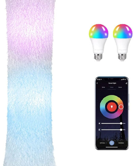 Floor Lamp with Two LED Bulbs, RGB Full Color Changing, Music Sync, Fabric Shade with Faux Feather Tassels Finish - LeafyLoom