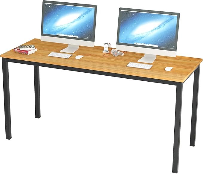 soges 63 Inch Long Computer Desk Home Office Table Writing Desk Study Table Gaming Table Computer WorkstationsTeak GCP2AC3-160TB - LeafyLoom