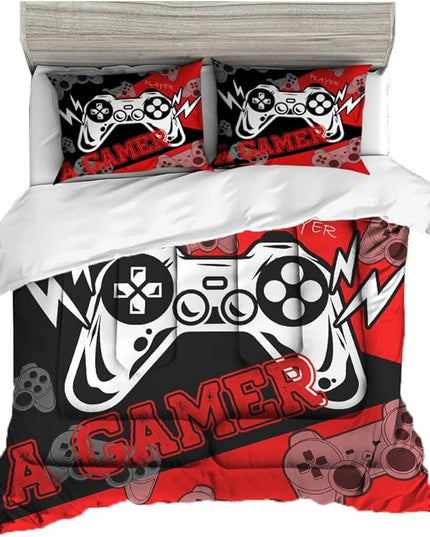 Sunnycitron Gamer Bedding Set for Boys Gamer Comforter sets Queen Gaming Bedding Kid's Comforter Set Boys Teen Gamepad Gaming Comforter,1 Comforter 2 Pillowcases - LeafyLoom