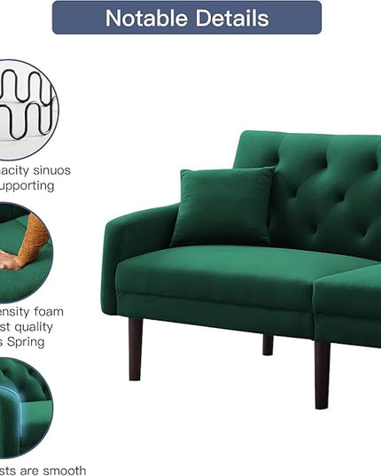 Mid-Century Modern Tufted Loveseat Sofa Adjusting Backrest Small Comfy Couch Living Room Furniture Sets for Bedroom Apartment,Home Office, Sofá, Green-2 - LeafyLoom