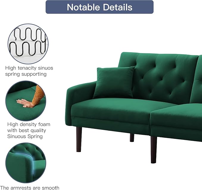 Mid-Century Modern Tufted Loveseat Sofa Adjusting Backrest Small Comfy Couch Living Room Furniture Sets for Bedroom Apartment,Home Office, Sofá, Green-2 - LeafyLoom