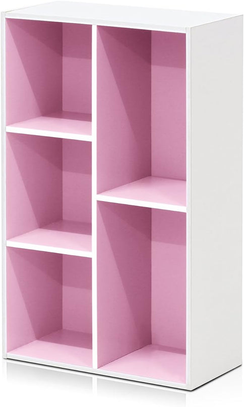 Furinno 5-Cube Reversible Open Shelf, White/Pink 11069WH/PI - LeafyLoom