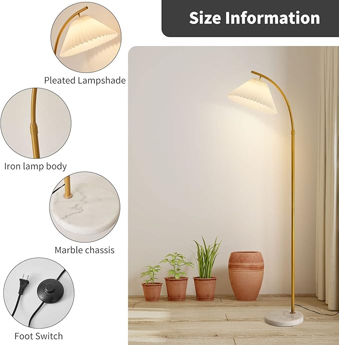 Elegant Arc Floor Lamp,standing lamp Gold arched floor lamp Dimmable & Adjustable Gooseneck, 12W Bulb Included, Modern Tall Standing Light for Living Room, Bedroom, Office, Cafe, Den - LeafyLoom