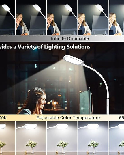 Hapfish LED Desk Lamps for Home Office, Clamp Desk Video Conference Light for Computer Zoom Meetings, Dimmable, Top Bright, Rotatable, Large Lighting Area, Clip on Table Lamp for Monitor, Study, Work - LeafyLoom