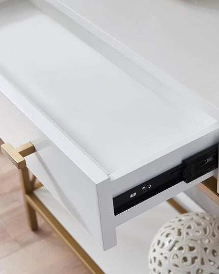 Leick Home 9231-WTGL Claudette Mixed Metal and Wood Hall Stand with Shelf, White/gold - LeafyLoom