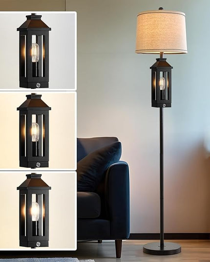 63" Floor Lamps for Living Room Bedside Nightstand Lamp All Black Tall Standing Lamp for Home Decor Bedroom Reading Lamp Farmhouse Rustic Bed Lights with 2 Light Sources (2 Bulbs) - LeafyLoom