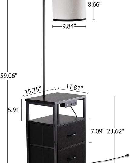 SUNMORY Floor Lamp with Table & 2 Drawers, Lamp with USB Port and Outlet, Lamps for Nightstand with 3 Color Temperature Led Bulb Included, Floor Lamps for Living Room, Bedroom and Home Office, Black - LeafyLoom
