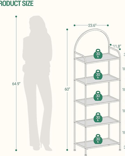 Bookcase Bookshelf, Tempered Glass Bookshelves, Slim Shelving Unit for Bedroom, Bathroom, Home Office, Steel Frame, 5 Tier Black BC21599B - LeafyLoom