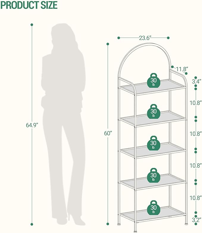 Bookcase Bookshelf, Tempered Glass Bookshelves, Slim Shelving Unit for Bedroom, Bathroom, Home Office, Steel Frame, 5 Tier Black BC21599B - LeafyLoom