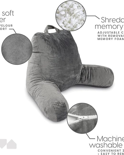 Milliard Reading Pillow with Shredded Memory Foam, Large Adult Backrest with Arms, Back Support for Sitting Up in Bed with Washable Cover (Sit up Pillow) - LeafyLoom