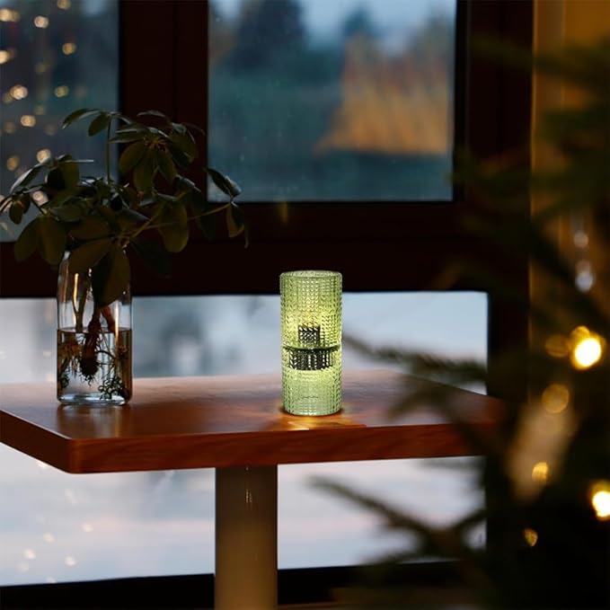Battery Operated Lamp with Timer, Glass Cordless Lamps Beside Table Light,Small Lamp with for Home Decorative Living Corner Bedroom - LeafyLoom