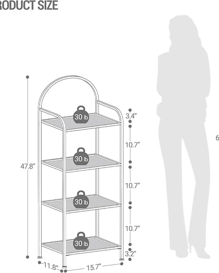 Bookcase Bookshelf, Tempered Glass Bookshelves, Slim Shelving Unit for Bedroom, Bathroom, Home Office, Steel Frame, 4 Tier Gold BC04001G - LeafyLoom