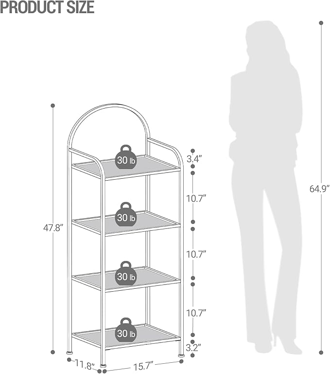 Bookcase Bookshelf, Tempered Glass Bookshelves, Slim Shelving Unit for Bedroom, Bathroom, Home Office, Steel Frame, 4 Tier Gold BC04001G - LeafyLoom