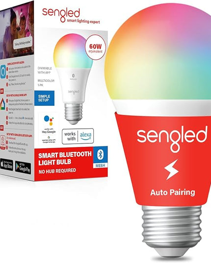 Sengled Smart Light Bulbs, Color Changing Alexa/Bluetooth Mesh, Dimmable LED Bulb A19 E26 Multicolor, High CRI, High Brightness, 8.7W 800LM, 1Pack Sengled