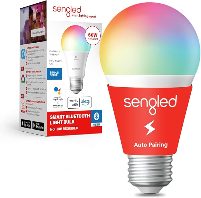 Sengled Smart Light Bulbs, Color Changing Alexa/Bluetooth Mesh, Dimmable LED Bulb A19 E26 Multicolor, High CRI, High Brightness, 8.7W 800LM, 1Pack Sengled