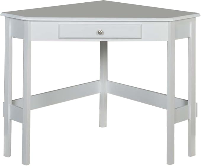 Kings Brand Furniture - Hastings Wood Home & Office Corner Desk with Drawer, White - LeafyLoom