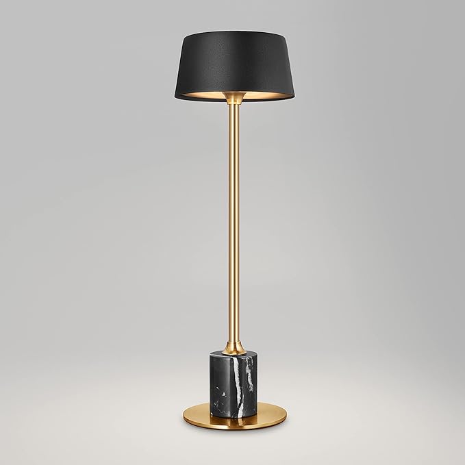 Cordless Table Lamp, Rechargeable and Battery Operated, Powered by 2000mAh Battery, 18-Hour Run Time, Dimmable,Black and Gold Lamp for Bedroom, Kitchen, Restaurant, Buffet and Cafe - LeafyLoom