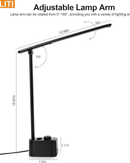 LED Office Desk Lamp, 630 Lumens Bright Table Lamp with Clock Display.A+C USB Fast Charging Charging Port, Desk Light for Office, Industrial Painting, Crafts (with Adapter) - LeafyLoom