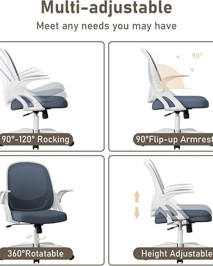 Home Office Chair Work Desk Chair Comfort Ergonomic Swivel Computer Chair, Breathable Mesh Desk Chair, Lumbar Support Task Chair with Wheels and Flip-up Arms and Adjustable Height - LeafyLoom