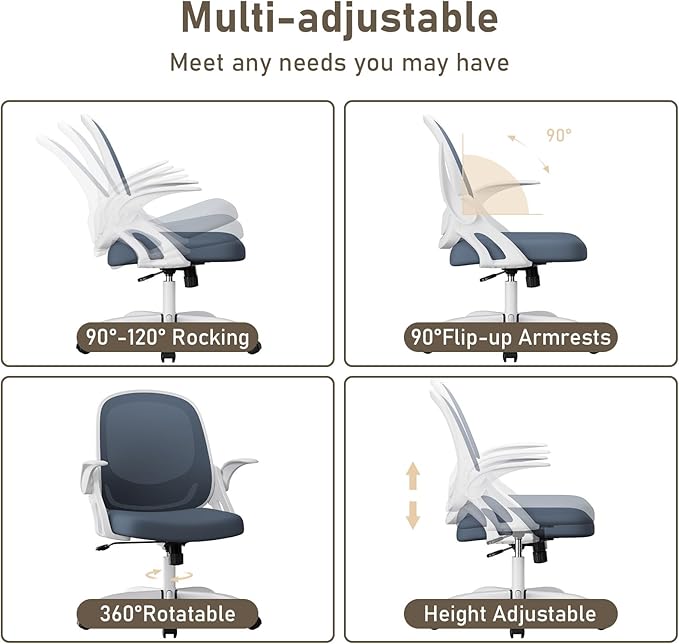 Home Office Chair Work Desk Chair Comfort Ergonomic Swivel Computer Chair, Breathable Mesh Desk Chair, Lumbar Support Task Chair with Wheels and Flip-up Arms and Adjustable Height - LeafyLoom