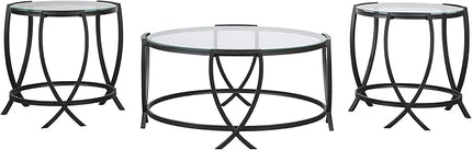 Signature Design by Ashley Tarrin Contemporary Glass Top Round 3-Piece Table Set, Includes Coffee Table and 2 End Tables, Black - LeafyLoom