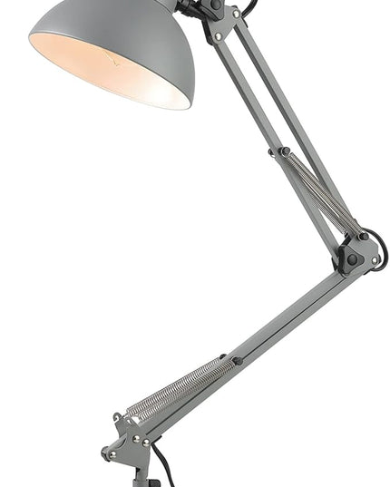 Globe Electric 56106 28" Spring Balanced Arm Desk Lamp, Matte Gray, On-Off Rotary Switch on Shade, Interchangeable Base and Clamp Arm Design, Home Décor, Desk Lamps for Home Office, Home Décor - LeafyLoom
