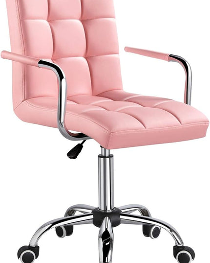 Yaheetech Desk Chairs with Wheels/Armrests Modern PU Leather Office Chair Height Adjustable Home Computer Executive Chair on Wheels 360° Swivel - Pink - LeafyLoom
