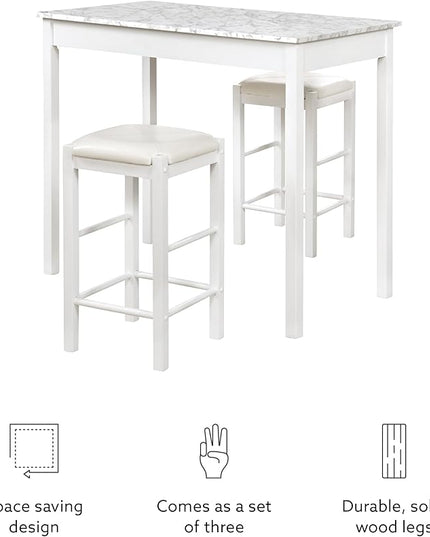 Linon White 3 Piece Faux Marble Tavern Set - LeafyLoom