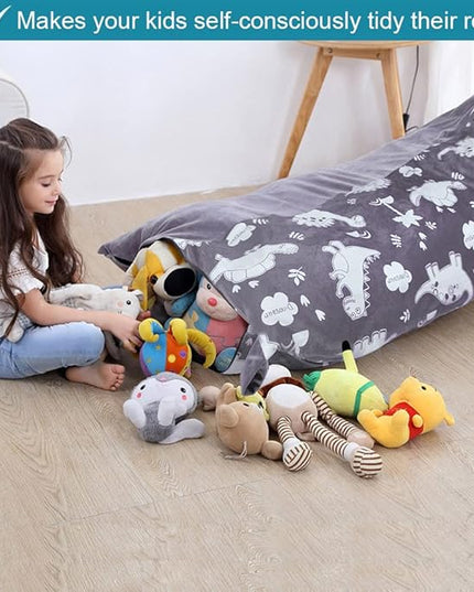 Stuffed Animal Storage Bean Bag Chair Cover | 53" Extra Large Beanbag for Kids and Adults, Plush Toys Holder and Organizer for Boys and Girls | Premium Velvet - Soft & Comfortable (Dinosaurs) - LeafyLoom
