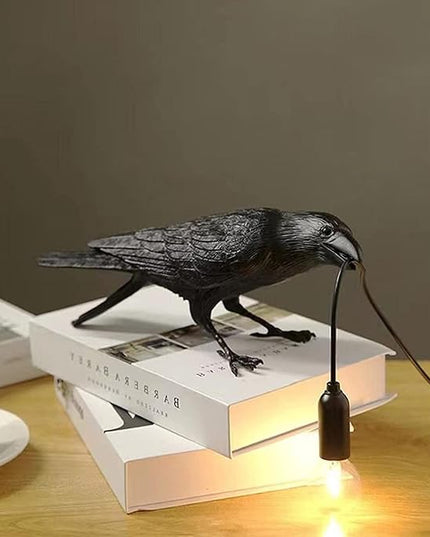 Raven Desk Lamp, Raven Lamp, Bird Lamp, Resin LED Bird Lamp for Bedroom/Office/Living Room/Farmhouse Art Deco with Plug - LeafyLoom