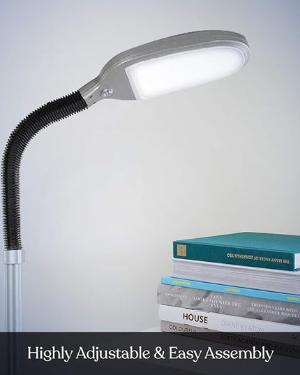 Brightech Litespan Titanium Silver LED Floor Reading Lamp, Energy Efficient, Adjustable Standing, 850-950 Lumens, 12W, 3-Year Warranty - LeafyLoom