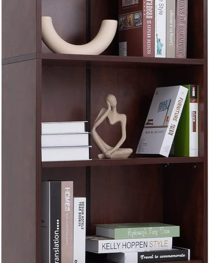5 Shelf Wood Bookcase Freestanding Display Shelf Adjustable Layers Bookshelf for Home Office Library Small Narrow Space(Cherry, 5-Layers,24.4W x 11.6D x 68.9H inch) - LeafyLoom
