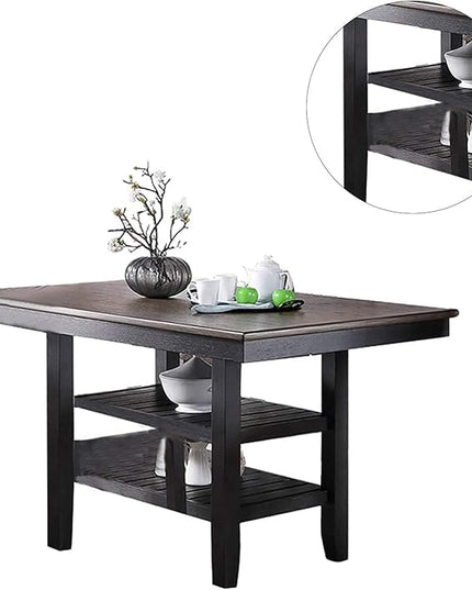NicBex 64Inch Rectangular Dining Table,Counter Height Kitchen Table with Rubber Wood MDF Tabletop and 2 Storage Shelves for 6 to 8,Large Dining Room Table for Kitchen,Dining Living Room,Coffee - LeafyLoom