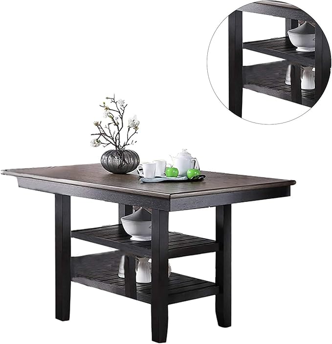 NicBex 64Inch Rectangular Dining Table,Counter Height Kitchen Table with Rubber Wood MDF Tabletop and 2 Storage Shelves for 6 to 8,Large Dining Room Table for Kitchen,Dining Living Room,Coffee - LeafyLoom
