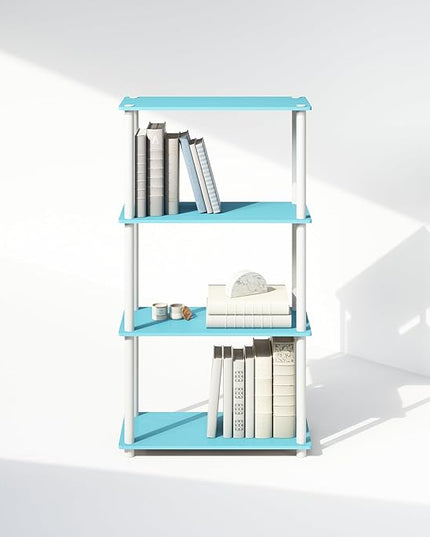 Furinno Turn-N-Tube 4-Tier Multipurpose Shelf Display Rack, Shelving Unit, Bookcase, Light Blue/White - LeafyLoom