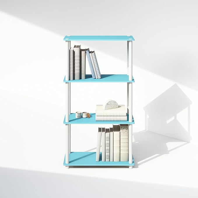 Furinno Turn-N-Tube 4-Tier Multipurpose Shelf Display Rack, Shelving Unit, Bookcase, Light Blue/White - LeafyLoom