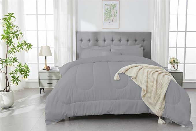 3 Piece Solid Color All Season Bedding Comforter Set Microfiber Soft Lightweight Bedding Set for Kids Teens Adults Room Decor with 1 Comforter and 2 Pillowcases King - LeafyLoom