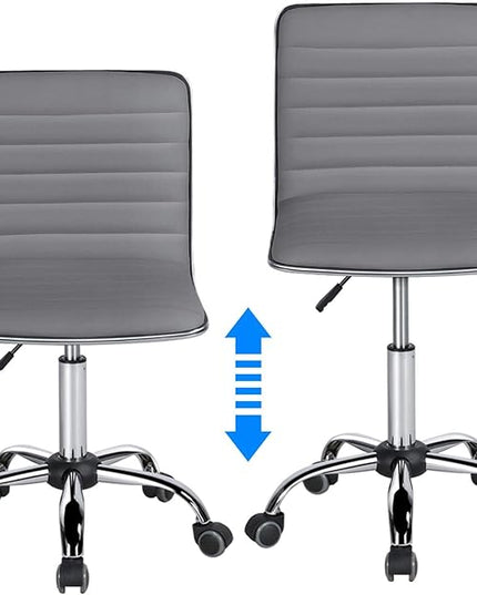 Yaheetech PU Leather Office Chair Task Chair, Ribbed Armless Desk Chair, Adjustable Low Back Executive Chair with Wheels Grey - LeafyLoom