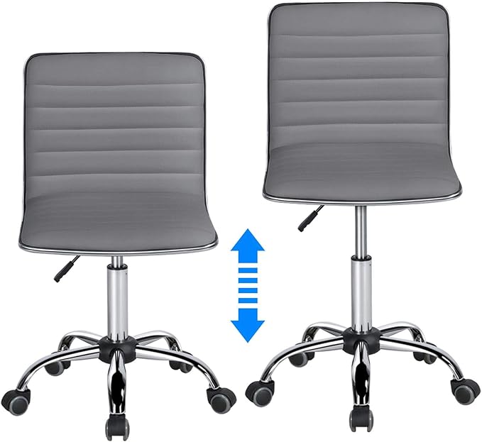 Yaheetech PU Leather Office Chair Task Chair, Ribbed Armless Desk Chair, Adjustable Low Back Executive Chair with Wheels Grey - LeafyLoom