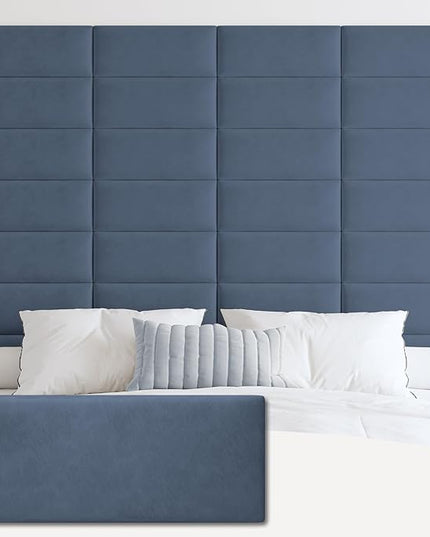 Wall Mounted Upholstered Headboard Queen, 3D Peel and Stick Soundproof Wall Panels, Reusable and Removable Padded Headboard Leather Bed Headboard, 9 Panels Headboard 9.84" x 23.62", Navy Blue - LeafyLoom