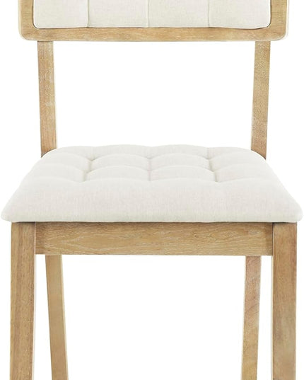 Natural Rustic 42inch Round 4, 5 Piece Upholstered Chairs, Wood Dining Table Set - LeafyLoom