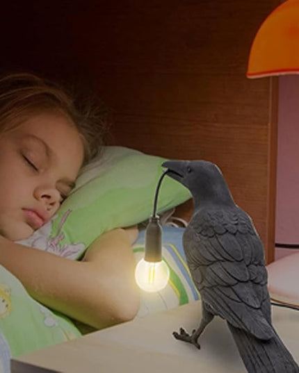 Raven Desk Lamp, Art Deco Raven Lamp, Bird Lamp, Resin LED Bird Light with Plug for Bedroom/Office/Living Room/Farmhouse - LeafyLoom