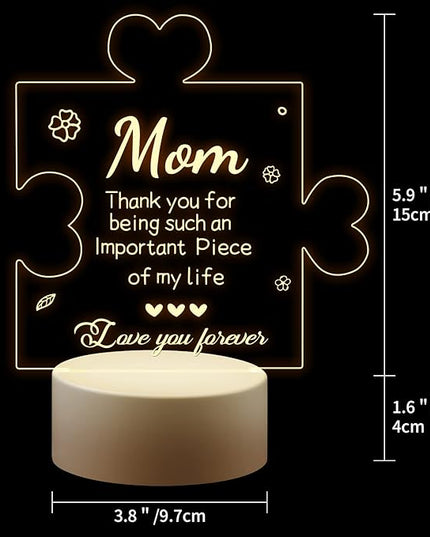 Puzzle Night Light Gift for Mom, Mother's Day Gifts from Daughter and Son Night Lamp with Plastic Base, Mom Gifts On Anniversary Christmas Day for Mom - LeafyLoom