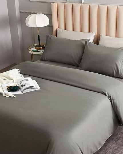 Bed Sheet Set - Brushed Microfiber Bedding - Bedding Sheets & Pillowcases - Deep Pockets - Easy Fit - Breathable & Cooling Sheets - 4 Piece Full Dark Gray Sheet - LeafyLoom