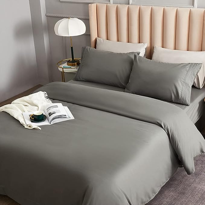 Bed Sheet Set - Brushed Microfiber Bedding - Bedding Sheets & Pillowcases - Deep Pockets - Easy Fit - Breathable & Cooling Sheets - 4 Piece Full Dark Gray Sheet - LeafyLoom