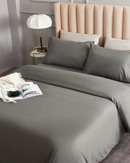 Bed Sheet Set - Brushed Microfiber Bedding - Bedding Sheets & Pillowcases - Deep Pockets - Easy Fit - Breathable & Cooling Sheets - 4 Piece King Dark Gray - LeafyLoom